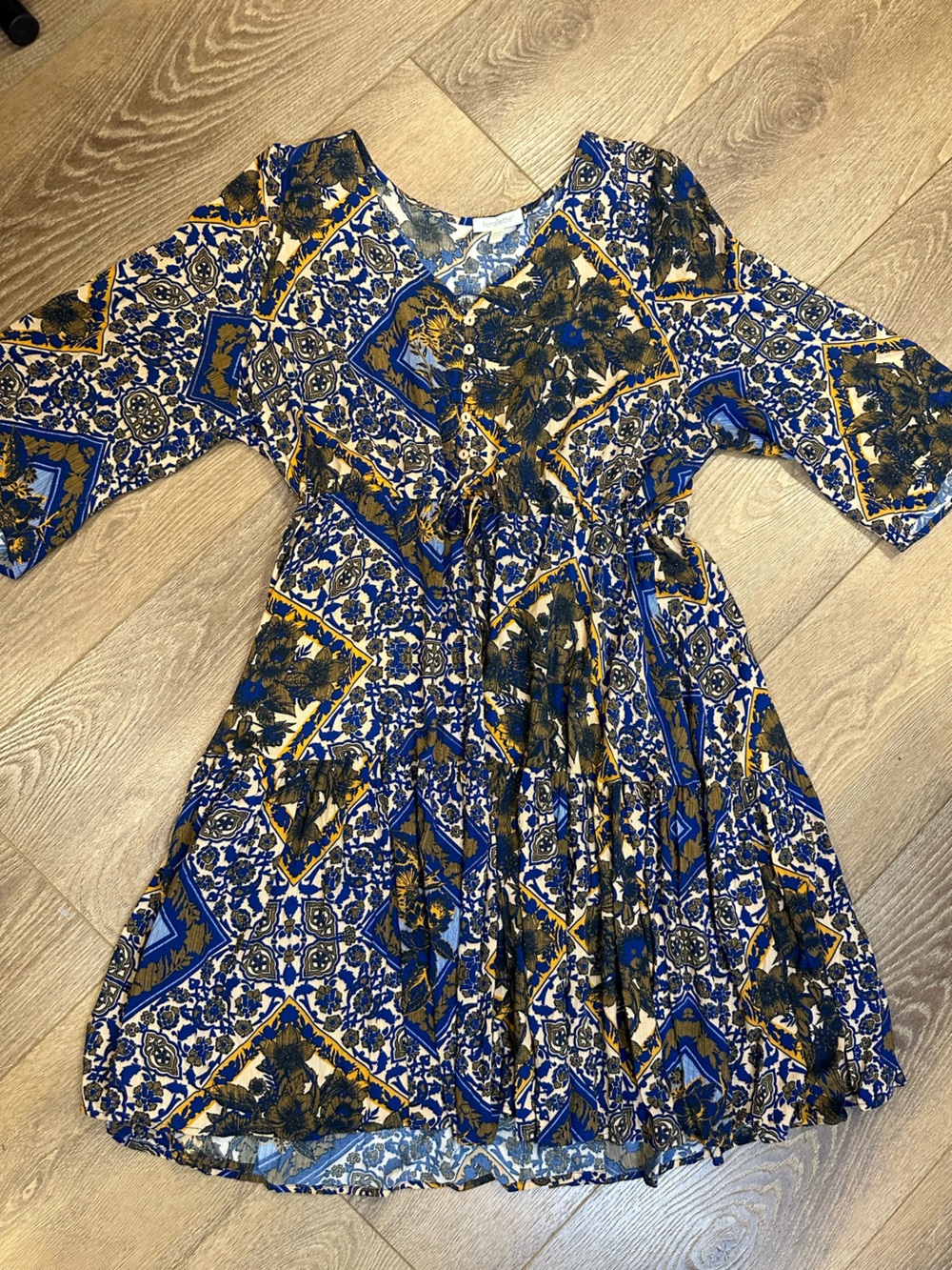 Floral printed midi dress - elbow sleeve tiered skirt tie waist sz 18/20 autumn